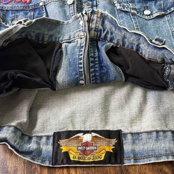 Vintage 1980s Harley Davidson Denim Jean Jacket XL Softail patches trucker embrd - Picture 7 of 11